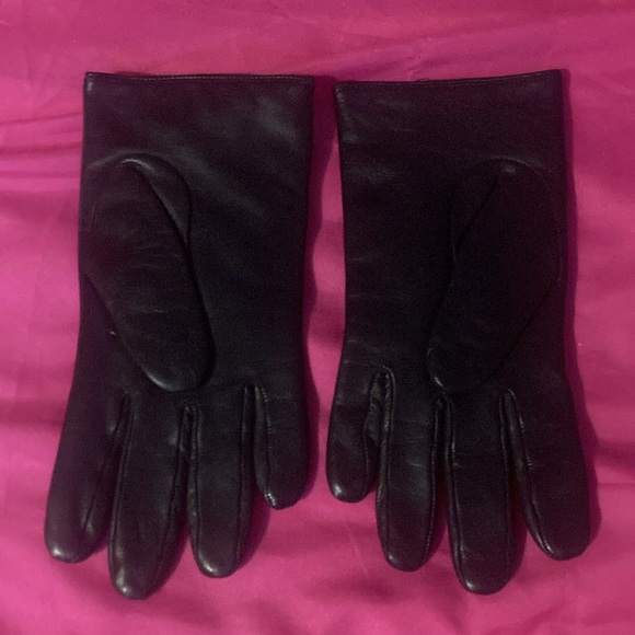 Authentic Coach Signature Black Leather Cashmere Lined Gloves Womens 6 1/2 - Picture 3 of 10